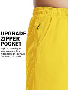 Men's Yellow Mesh Basketball Shorts Elastic Waist Breathable Regular Fit Summer Sportwear Adult Size - Product Image 3
