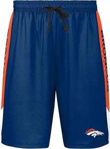 Pantalones cortos de malla azul de los Denver Broncos con rayas laterales naranjas y logotipo del equipo, ropa deportiva de poliéster duradera - Product Image 2