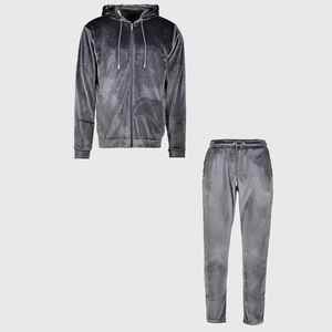 Ensemble de survêtement en velours léger, style urbain monochrome, coupe moderne et épurée, pour le quotidien, classique - Product Image 3