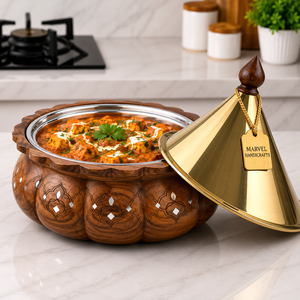 Luxury Handcrafted Wooden Insulated Casserole with Stainless Steel Inner Bowl | Premium Food Warmer Decorative Serving Pot - Product Image 3