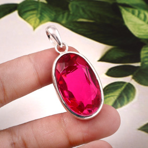 Collier pendentif ovale en verre rouge en argent allemand, bijou vintage élégant plaqué argent, cadeau de mariage de luxe pour femme - Product Image 2