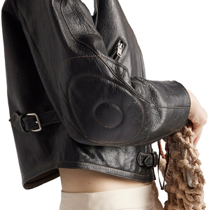 Vintage Women's Genuine Goatskin Leather <b>Biker</b> <b>Jacket</b> Luxury Designer Motorcycle <b>Jacket</b> OEM Custom private label Manufacturer - Product Image 3