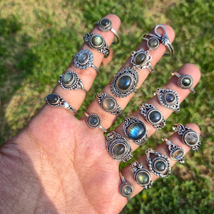 Aurora Flash <b>Labradorite</b> Brass <b>Rings</b> Bezel Setting Bulk Artisan Handmade Silver Plated Bohemia Statement Wholesale Collection - Product Image 3