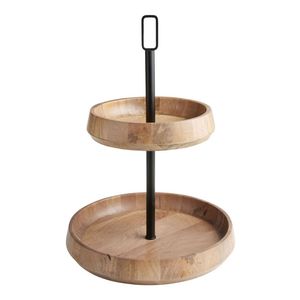Handmade Wooden Two-<b>Tier</b> Round <b>Cake</b> Stand Multi-Layer Dessert Display Pedestal for Home Party Use - Product Image 2