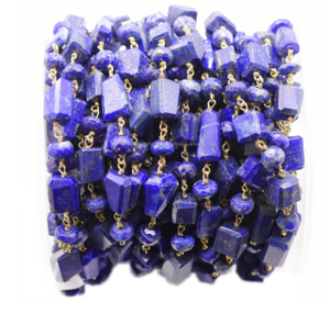 ลูกปัดลาพิส ลาซูลีทรงหยดน้ำและทรงกลม ชุบทองบนเงินแท้ พร้อมสายโซ่แบบพันลวดสำหรับทำเครื่องประดับ - Product Image 3