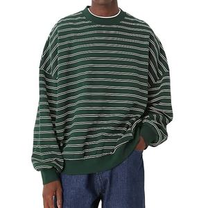 Sudadera OEM 2026 de Gran Tamaño con Cuello Redondo y Rayas, Hombros Caídos, Manga Larga, Tejida, para Otoño, Unisex, para Adultos, con Patrón Verde y Blanco - Product Image 1