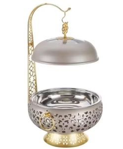 Silver & Gold Perforated Chafing Dish <b>Buffet</b> Food <b>Warmer</b> with Hanging Dome Lid & Ornate Stand for Professional Catering - Product Image 1