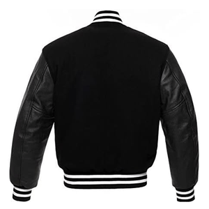 Vestes de baseball pour hommes en laine et cuir noir avec doublure orange, style bomber, vente en gros - Product Image 6