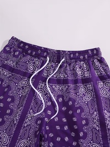 Shorts d'été pour hommes à imprimé bandana, respirants, en mélange de coton tissé, avec cordon de serrage, coupe ample, taille élastique, style plage, vente en gros - Product Image 5
