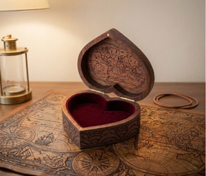 Caja de Madera con Forma de Corazón Hecha a Mano con Tallado Floral, Compartimento Secreto, Regalo de Recuerdo para Aniversario, Joyero de Madera - Product Image 4
