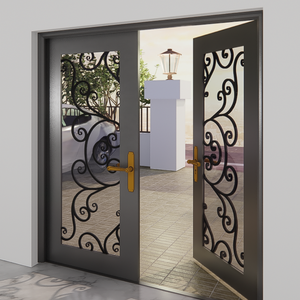 Porte d'entrée de sécurité en fer forgé de qualité supérieure, porte commerciale durable avec verre trempé, conception étanche pour l'entrée - Product Image 4