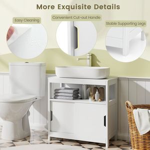 Mobiletto da bagno a 2 ante con lavabo a incasso a forma di U e ripiani - Product Image 6