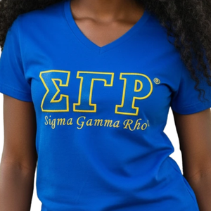 T-shirt personnalisé Sigma Gamma Rho pour femme, col en V, manches courtes, coton, décontracté, streetwear, logo personnalisé, vente en gros - Product Image 3