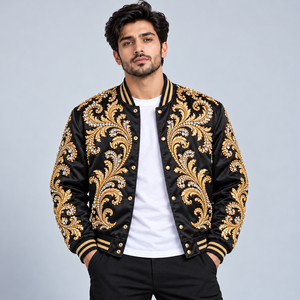 Vestes en satin pour hommes de qualité supérieure, ornées de strass, manteaux bomber scintillants, vêtements de rue élégants et décontractés, vêtements de fête de luxe - Product Image 6