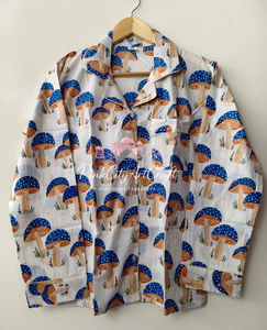 Mushroom Print 100% Cotton Summer Pajama Set for Women Soft Long Sleeve Button-<b>Down</b> Quick Dry Breathable Sleepwear Top - Product Image 6