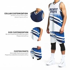 Ensemble de maillots de basket-ball personnalisés Rexfit Sports, sublimés, violet et blanc, col en V, sans manches, évacuation de l'humidité, unisexe adulte - Product Image 5