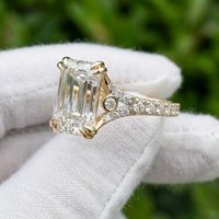 Anillo de Compromiso de Lujo con Diamante Cultivado en Laboratorio, Corte Esmeralda, E VS1, con Banda de Diamantes Pavé de Inspiración Vintage, Chapado en Oro, Certificado IGI