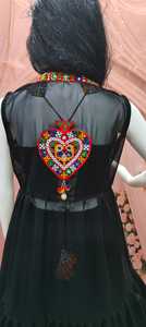 Black Geometric Embroidered Cotton Vintage Floor-Length <b>Lehenga</b> Choli Dress Traditional Sleeveless Square Neck <b>Top</b> Flared Volume - Product Image 2