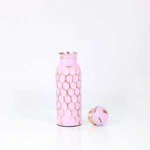 Botella de Agua de Cobre con Diseño de Panal de Abeja Rosa, Portátil para Viajes, con Tapa - Product Image 3