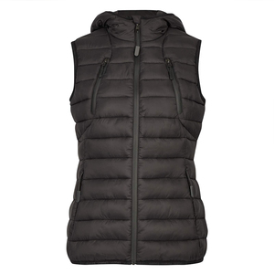 Gilet matelassé imperméable en toile noire à capuche pour homme, fermeture éclair, coupe-vent, veste d'hiver décontractée, coupe ajustée, couleur unie, polyester - Product Image 2