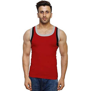 Men's <b>Red</b> Sleeveless <b>Tank</b> <b>Top</b> Solid Color Knitted O-Neck Casual Style - Product Image 3