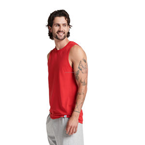 Custom High Quality Men's Gym Workout Vest Tank <b>Top</b> Casual Cotton Red 3D Print Decoration Logo on Back - Product Image 2