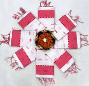 Eco-Friendly Handloom Soft Lichi Silk <b>Saree</b> <b>Red</b> Geometric Tribal Art Handwoven Ethnic Wedding Sun Protection Wrinkle Free Indian - Product Image 6