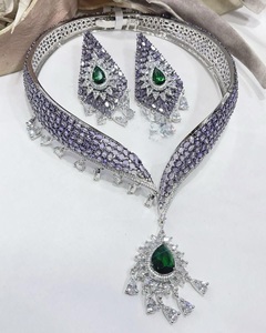 Alluring Premium Quality Brass Silver Plated CZ <b>Statement</b> Collar <b>Necklace</b> Earrings Set Women's Designer for Wedding Gift Party - Product Image 4