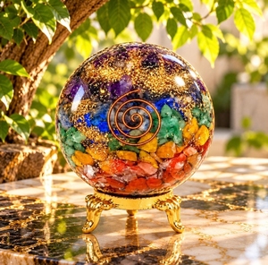 Vente d'usine : Sphère d'orgone Sept Chakras Fée d'Amour, Générateur d'énergie spirale polie en pierres précieuses de cristal, Haute Qualité, Porte-bonheur - Product Image 2