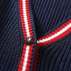 Breathable Traditional V Neck <b>Cardigan</b> <b>Mens</b> Varsity Striped Knit Sweater Button Down <b>Cardigan</b> <b>for</b> Club Members - Product Image 2