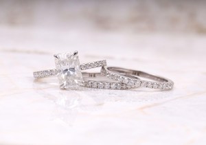 14K <b>Gold</b> Stackable Diamond <b>Ring</b> <b>Set</b> | D- VVS Moissanite Engagement <b>Ring</b> | Wedding-Anniversary <b>Ring</b> | Minimalist <b>Gold</b> Jewelry - Product Image 2