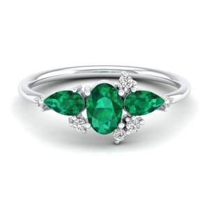 Bague de fiançailles REYES en or massif 14 carats avec moissanite pour femme, classique, trois émeraudes, vente en gros, bijoux fins pour elle - Product Image 1