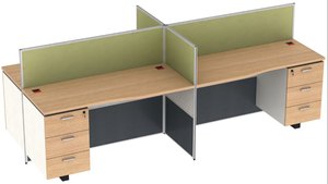 Four-Person Modular <b>Workstation</b> Cluster with Privacy Panels Curved Desks Storage Units and Modern Office Design Layout - Product Image 2