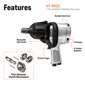 Llave de impacto neumática HY-962C 1 pulgada con mango de pistola, herramienta metálica para reparación automotriz - Product Image 2