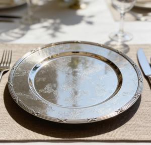 Luxury Round Shaped Silver Metal Charger <b>Plates</b> Stainless Steel <b>Decorative</b> Serving Tray Wedding Event Table Decoration <b>Plate</b> - Product Image 1
