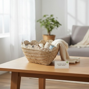Cesta de Almacenamiento Tejida de Ratán Natural con Asas, Ovalada, Redonda, Cuadrada, Organizador de Tejido Abierto para Decoración del Hogar, Regalos y Manualidades - Product Image 3