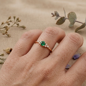 Green Round Gemstone Engagement <b>Ring</b> for Women Rose Gold Moissanite Cluster Wedding Promise <b>Ring</b> - Product Image 4
