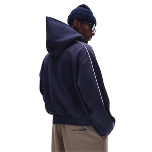 Sudadera con capucha y cremallera para hombre de alta calidad, personalizada, con ribetes en color contrastante, corte holgado, tejido polar, mangas largas - Product Image 2