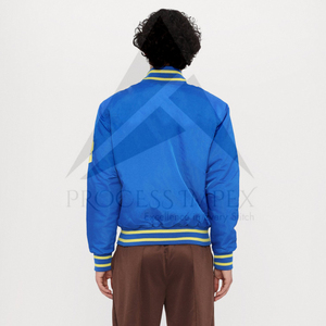 Blouson Bomber Homme Bleu Marine Décontracté à Fermeture Éclair Couleur Unie Col Rabattu en Polyester Coton Tricoté pour l'Automne - Product Image 2