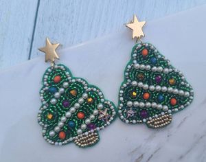 Handmade Beaded Christmas <b>Tree</b> Dangle Earrings for Women Festive Holiday Jewelry, Lightweight Statement hoop Earrings - Product Image 3