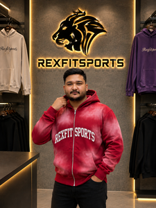 REXFITSPORTS 2026 Custom Red Graphic Zip Up Hoodie Unisex Cotton Polyester <b>Fleece</b> Streetwear Full Zip <b>Sweatshirt</b> with Sleeve - Product Image 3