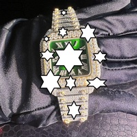 Montre carrée unisexe de luxe, boîtier en or jaune, cadran vert, accents en moissanite, bracelet en acier inoxydable, mouvement