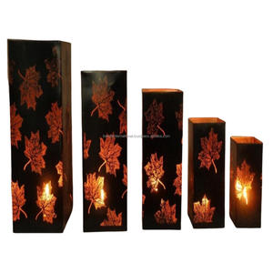 Juego de portavelas votivo de hierro cuadrado decorativo para el hogar de 5 piezas con portavelas decorativo con acabado recubierto de polvo negro votivo - Product Image 3