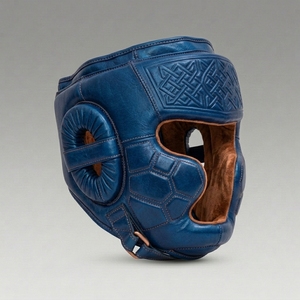 Protector de Cabeza Ligero para Boxeo Profesional, Unisex, Adulto, con Cierre de Velcro, en Cuero Azul Marino con Estampado Dorado - Product Image 5