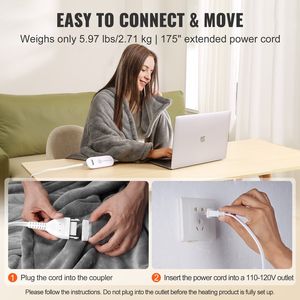 Couverture chauffante électrique en flanelle douce de 72'' x 84'' avec minuterie de 10 heures, arrêt automatique et 5 niveaux de chauffe - Product Image 5