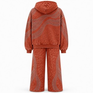 Ensemble jogging et sweat à capuche délavé bleu clair pour femme, avec détails en strass, 2 pièces, tenue de sport décontractée, streetwear - Product Image 6