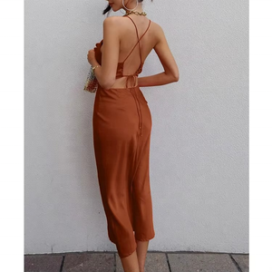 Vestido Maxi Casual de Satén Transpirable con Cremalleras, sin Mangas, sin Espalda, con Cintura Natural y Diseño Hueco, para Fiesta, Verano 2026, para Mujer - Product Image 4