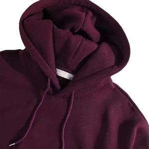 Sweat-shirt à capuche épais pour homme, couleur bordeaux uni, coupe ample, en coton French Terry, streetwear, pull avec poche avant, vêtements d'hiver - Product Image 2