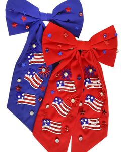 Barrette à cheveux de luxe écologique avec nœud long brodé drapeau patriotique USA pour femmes et filles - Product Image 1