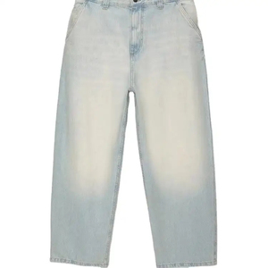 Jeans de Mezclilla para Hombre, Corte Recto, Cintura Alta, Lavado Claro, Ajuste Holgado, Estilo Casual, Tela Ligera de Algodón para Primavera, Color Azul Claro - Product Image 1